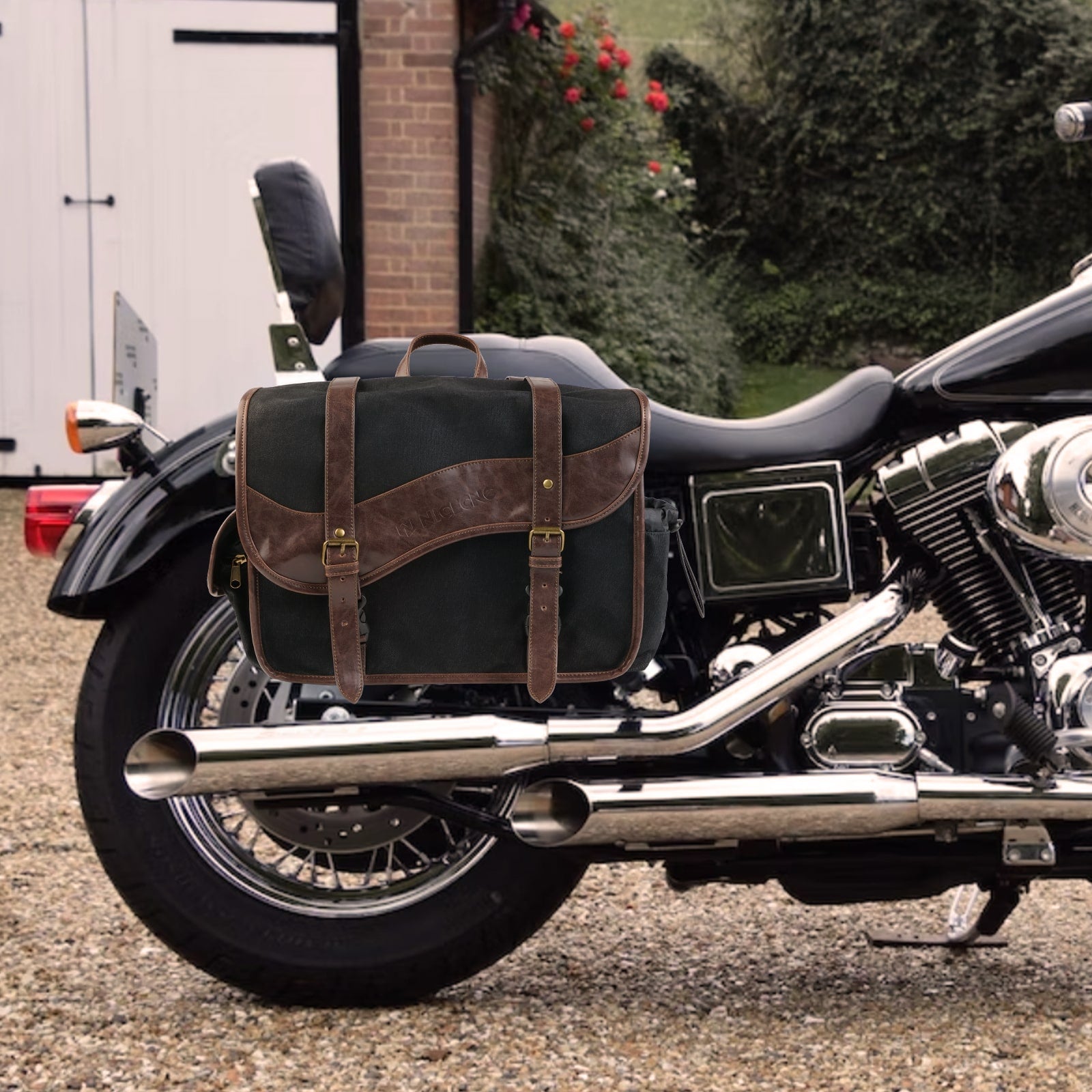 Waxed Canvas Motorcycle Saddle bags Panniers Side Throw Over Saddle Bags